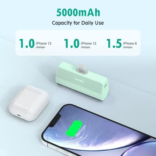 KKD 5000 m Ah Portable Charger for i Phone – MFi Certified Built-in Plug for Fast Charging on the Go, Compact Power Bank for i Phone 14/13/12/11/XR/X/SE/8/7/6/6 s/Pro Max/Plus & i Pad, Sleek Design for Ultimate Portability