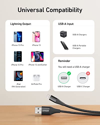 Anker 551 USB-A to Lightning Cable (3 ft) – Ultra-Fast Charging i Phone Charger, MFi Certified for i Phone 13/12/11/X/8 Series, Durable Nylon Build for Home and Car Use, Superior Compatibility and Reliability
