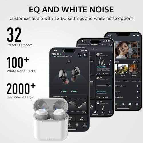 TOZO T6 Bluetooth 5.3 Wireless Earbuds – Immersive Stereo Sound, 50-Hour Playtime, IPX8 Waterproof Design, Customizable EQ via App, Ergonomic Fit – Ideal for Active Lifestyles and Seamless Connectivity