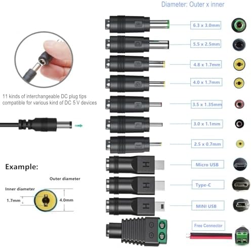 Guan Ting Universal 12 V 2 A Power Supply Adapter – High-Efficiency AC to DC Charger with 8 Interchangeable Tips for Maximum Flexibility – Compact 24 W Converter for Rapid Charging and Enhanced Device Compatibility