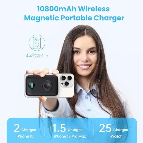 Revolutionary 4-in-1 Magnetic Portable Charger 10800 m Ah – Rapid USB-C Power Bank with LCD Display, Fast Charging for i Phone 16/15/14/13/12 & Apple Watch – Sleek White Design for Ultimate Compatibility and On-the-Go Convenience