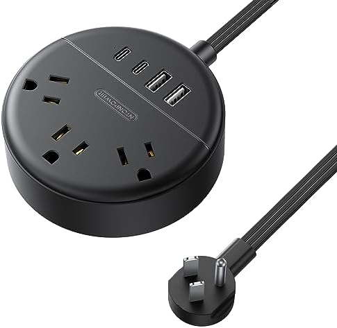 Flat Extension Power Strip with USB Charging Ports – NTONPOWER 5 Ft Slim Cord Surge Protector for Home & Office – 3 AC Outlets + 2 USB-C & 2 USB-A Ports for Fast Device Charging – Ideal for Space-Saving & Travel Use