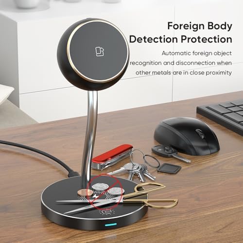 REFLEX CAMERA 4-in-1 Wireless Magnetic Charging Station for i Phone, Apple Watch & Air Pods – Fast 15 W Charging Dock with Integrated LED Lamp – Compatible with i Phone 16 Pro/16/15/14/13/12/11 – Sleek Bedside & Desktop Design – Ultimate Convenience & Organization