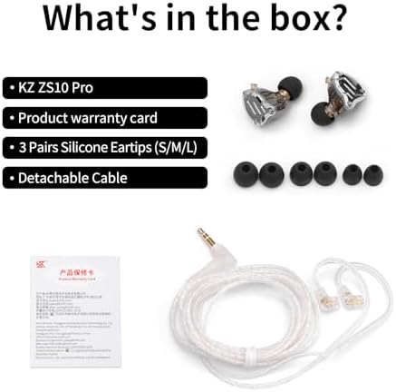 KZ ZS10 Pro Wired Gaming Earbuds – Premium 4 BA + 1 DD IEM Headphones with Microphone, Ergonomic Design for Extended Comfort, Detachable 2 PIN Cable for Versatile Compatibility, One-Button Control, Superior Sound Quality for Gamers and Audiophiles, Sleek Black Finish, Ideal for Immersive Audio Experiences