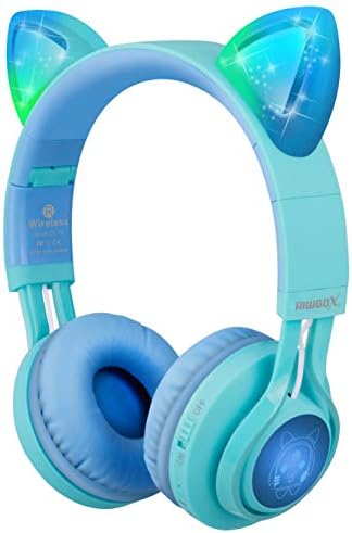 Riwbox CT-7 S Cat Ear Bluetooth Headphones for Kids – Fun LED Light Design with Safe 85 d B Volume Limiting, Comfortable Over-Ear Fit, Built-in Microphone for Seamless Video Calls and Gaming, Perfectly Compatible with Laptops, PCs, and TVs for Young Audiophiles Seeking Engaging Audio Adventures