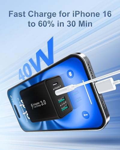 Dual-Pack 40 W USB C Charger Block – Fast Charging Power Adapter with 4 Ports for i Phone, Samsung, and i Pad – High-Speed Multi-Device Charging Solution with Enhanced Compatibility and Portability – Perfect for Home, Office, and Travel