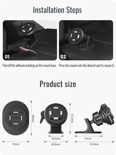 sincetop Car Phone Mount with Instant Quick Release Series Q[Quad] – 360° Adjustable Dashboard Phone Holder, One-Second Detach, Compatible with iPhone/Samsung – Enhanced Compatibility and Speed