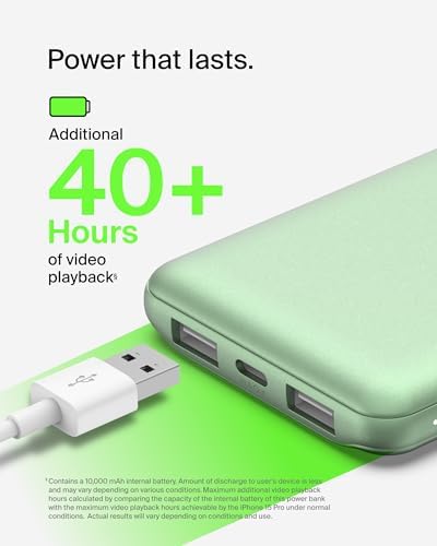 Belkin 10,000 m Ah Portable Charger – Fast Charging USB C Power Bank with Dual USB-A Ports for Multiple Devices, Includes Type-C to Type-A Cable, Compatible with i Phone 16, Samsung Galaxy S25, Nintendo Switch 2, i Pad & More – Lightweight Blue Design for Effortless Portability and Enhanced Power Delivery