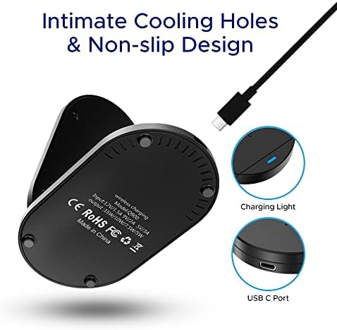 15 W Dual-Coil Fast Wireless Charger Stand for i Phone & Samsung Galaxy – Energy-Saving USB Type-C Charging Dock with Auto-Off Safety Feature – Sleek Black Design for a Modern Look – Clutter-Free Convenience for Effortless Power-Up