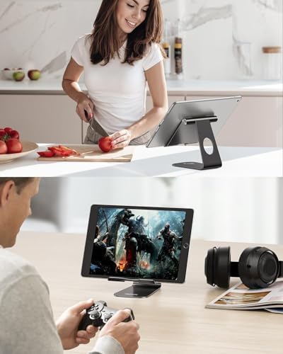 Ergonomic Adjustable Aluminum Tablet Stand – Versatile Cradle for i Pad & Samsung with Multi-Angle Viewing – Perfect for Enhanced Comfort and Productivity at Home, Office, or On-the-Go – Durable, Lightweight Design for All Tablets Up to 13 Inches