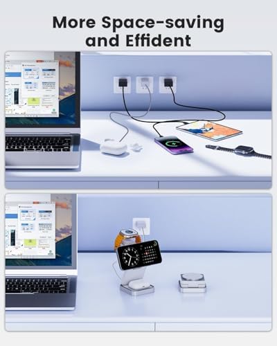 Revolutionary 3-in-1 Wireless Charging Station: 15 W Fast Charger for i Phone, Mag Safe Compatible, Foldable Travel Design for Apple Watch & Air Pods – Ultimate Convenience and Style for Your Nightstand or On-the-Go Power Needs