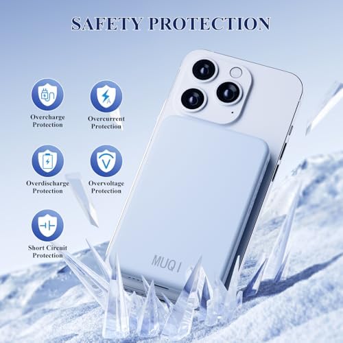 Suction-Enabled 5000 m Ah Wireless Power Bank – Ultra-Fast 22.5 W Portable Charger with USB-C for i Phone 16/15/14/13/12 & Android Devices – Sleek Blue Design for Effortless Charging on the Go