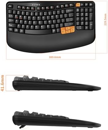 Revolutionize Your Workspace with the Ergonomic Wireless Keyboard – Comfort-Driven Design with Wave Keys & Cushioned Wrist Rest for Effortless Typing, 2.4 GHz Connectivity for Windows & Mac OS, Stylish Black & Orange Finish – Spill-Resistant & Built for Longevity