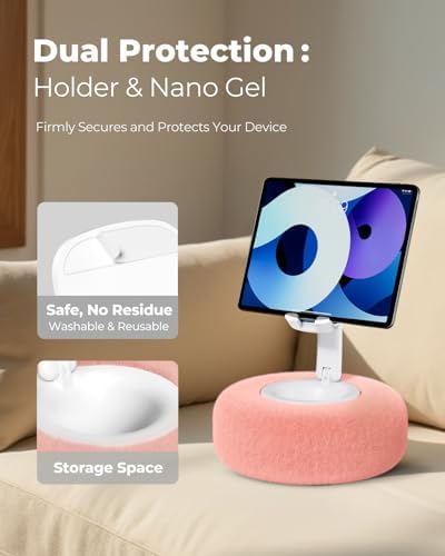Phone Stand with Pillow, Adjustable iPhone Stand with Anti-Slip Strips, Fuzzy Tablet Holder- Compatible with 4″-7″ Devices, Including iPhone, iPad, Kindle, and Android (Pink) – Enhanced Compatibility and Speed