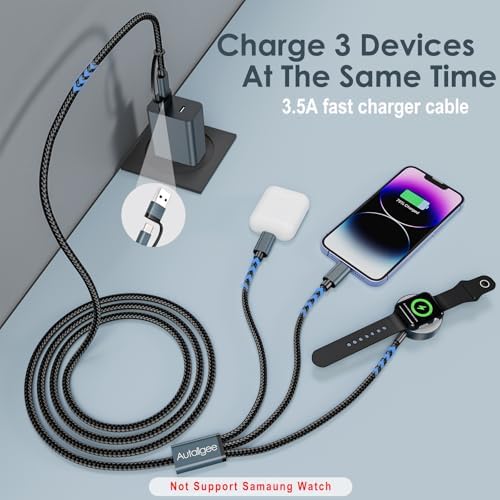 5 FT Multi-Device Charging Cable: Dual Compatibility for Apple Watch and i Phone – Rapid Charge for Series 10, Ultra, SE, All i Phone Models 16-13, Plus Galaxy S24 – Essential Travel Charger for Streamlined Power Management and Versatile Device Use