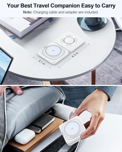 2025 ADADPU Magnetic Wireless Charging Station – Ultimate 3-in-1 Foldable Mag-Safe Charger for i Phone 16, 15, 14, 13, 12 Pro Max Plus, Apple Watch & Air Pods – Travel-Friendly, Fast Charging Pad with Enhanced Compatibility and Magnetic Alignment