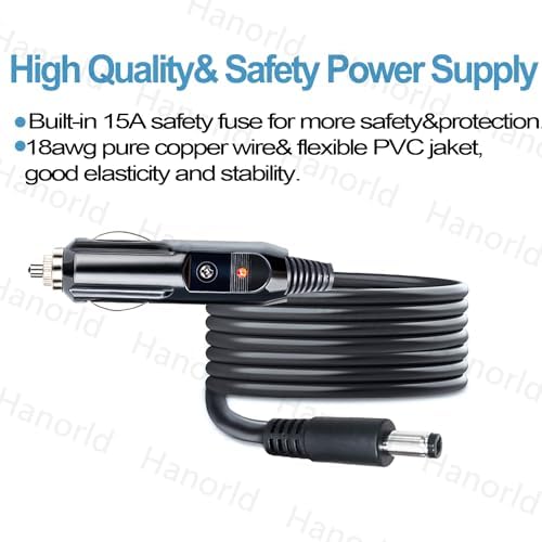 Sin Keu Portable Power Station Car Charger Replacement – 18 AWG Adapter Cord for Enhanced Charging Speed and Compatibility with 55 Wh to 260 Wh Models – Reliable, Lightweight, and Safe Power Solution for Outdoor Adventures and Emergencies