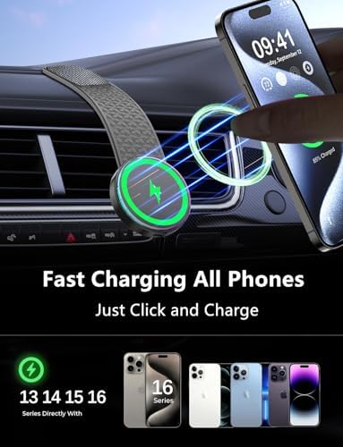 Mag Safe Car Mount Charger – 15 W Wireless Fast Charging Magnetic Phone Holder for i Phone 16/15/14/13/12 – Flexible Dashboard Design for Ultimate Convenience and Safety – Sleek Black Finish for Enhanced Vehicle Aesthetics – Efficient Power Delivery and Hands-Free Operation