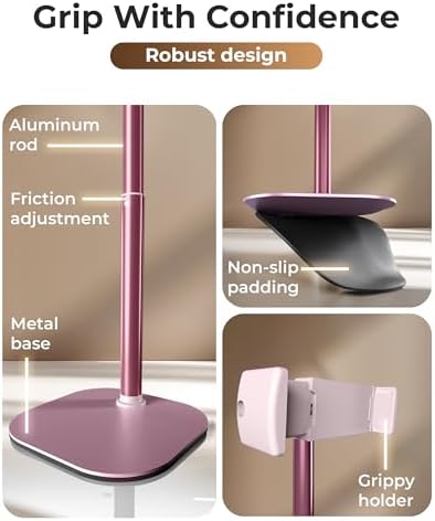 Cooper ChatStand Adjustable Cell Phone Stand for Desk & Video Recording, Rotating Cell Phone Holder for Desk for All iPhone, Samsung, Android, 9-14″ Face-Level Metal Desktop Tripod (Frost White) – Enhanced Compatibility and Speed