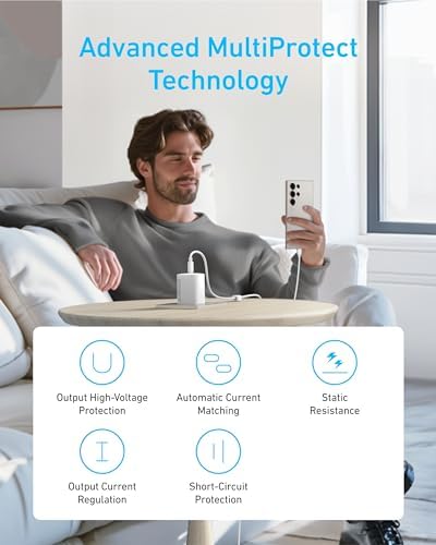 Anker 45 W USB-C Fast Charger with 5 ft Cable – Advanced PPS Technology for Rapid Charging of i Phone 16/15, i Pad, and Galaxy S24 Ultra – Optimal Device Protection and Travel-Friendly Design for Home and On-the-Go Charging