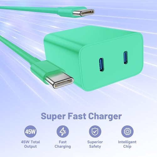 Dual-Port 45 W USB-C Wall Charger for Samsung Galaxy S25/S24 Ultra – Super Fast Charging with 2-Pack 6.6 ft Cables, PD 3.0 & PPS Technology for Enhanced Compatibility and Performance – Ideal for Mobile Professionals and Families