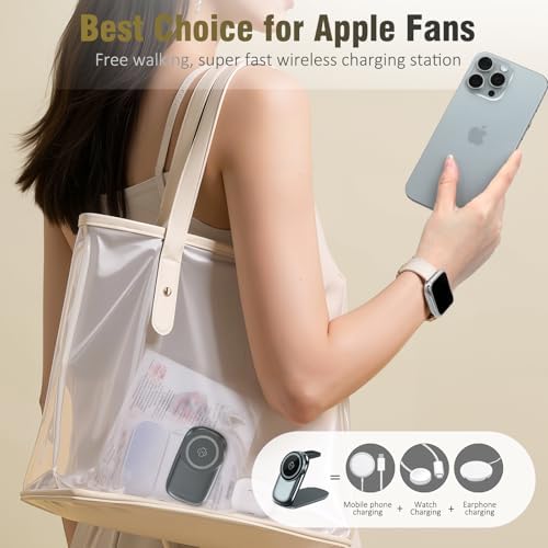Ultimate 3-in-1 Foldable Wireless Charging Station for Apple Devices – Fast Max Charging for i Phone 16/15/14/13/12 Pro Max, Apple Watch Series 10-3 & Air Pods Pro/4/3 – Compact Travel Design with Smart Protection Features for Effortless Device Management – Silent Operation for Undisturbed Environments – Includes 20 W PD Adapter & USB-C Cable – Perfect for Home or Office Use
