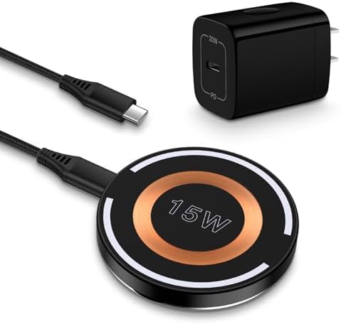 Revolutionary Magnetic Wireless Charging Pad – 15 W Fast Charger for i Phone 12-15, Samsung Galaxy S20-S24, and Google Pixel 6-8 Pro – Includes 20 W USB-C Power Adapter – Ultimate Efficiency and Compatibility for Modern Devices – Sleek & Portable Design for Effortless Charging – Say Goodbye to Cords with Secure Magnetic Connection – Enhanced Safety Features for Overheat & Overcharge Protection – Elevate Your Charging Experience with Cutting-Edge Technology and Unmatched Versatility