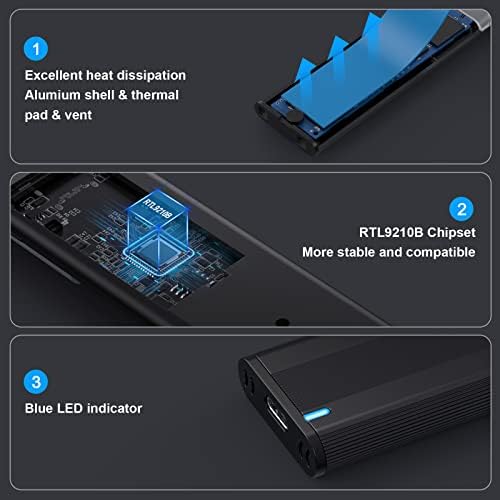 High-Speed M2 NVME SATA SSD Enclosure Adapter – USB 3.1 Gen 2 Type C External Case for M.2 PCIe & SATA Drives (2230, 2242, 2260, 2280) – Tool-Free Installation, Enhanced Portability & Versatile Compatibility for Tech Enthusiasts and Professionals
