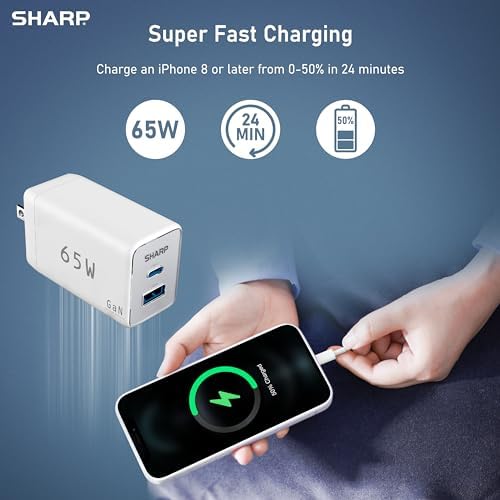 Rapid Charge 65 W USB-C Dual-Port Charger – Advanced Ga N Technology for Fast Power Delivery to Mac Book Pro, i Pad Pro, Galaxy S23, i Phone 15 & More – Compact & Foldable for On-the-Go Convenience – Modern White Design for Sleek Aesthetic – Perfect for Travelers & Busy Professionals