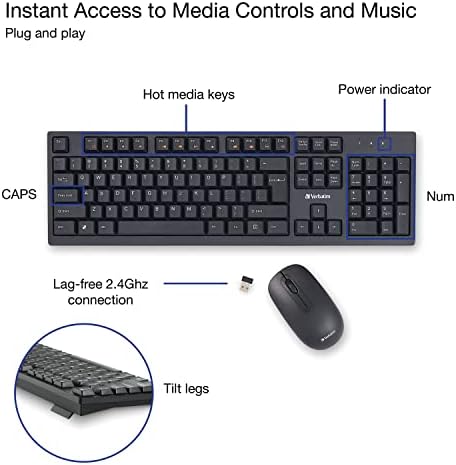 Elevate Your Typing Experience with the Verbatim Slimline Wireless Keyboard – 2.4 GHz Plug-and-Play Full-Size Design with Adjustable Tilt Legs and Numeric Keypad for Ultimate Comfort and Productivity – Perfectly Compatible with PC and Laptop in Sleek Black Finish – Eco-Friendly Frustration-Free Packaging