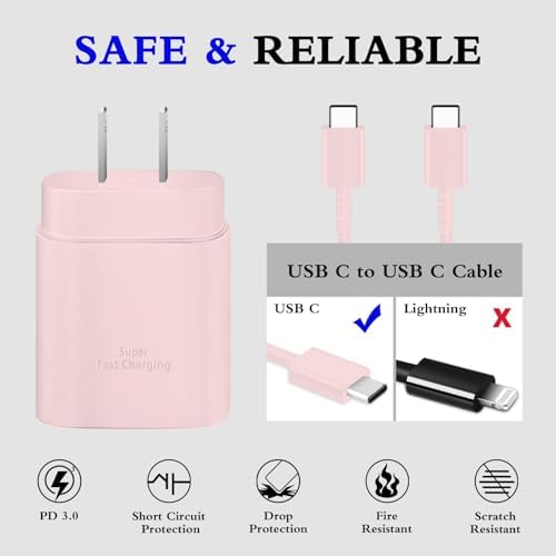 Experience Unmatched Fast Charging with the GUUSMART 2-Pack 25 W Type C Charger & 6 ft USB C Cable – Ideal for Galaxy S23 Ultra, i Phone 15 Series & More – Compact, Lightweight, and Sleek Black Design for On-the-Go Efficiency – Power Up to 3 x Faster with Enhanced Compatibility and Durability