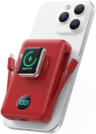 Revolutionary Magnetic Portable Charger for i Phone – 6-in-1 Power Bank with 10,800 m Ah Capacity, Built-in Cables, Apple Watch Charger, and LCD Display – 25 W PD Fast Charging for i Phone 16/15/14/13/12 and Mag Safe Compatibility – Ultimate On-the-Go Charging Solution