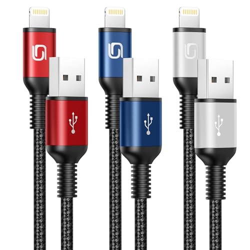 Fast Charging Nylon Braided i Phone Charger Cable – 3-Pack, 3 FT MFi Certified Lightning Cords for i Phone 14/13/12/11 Pro Max/XR/XS/X/8/7/Plus/6 S, i Pad, i Pod, and Air Pods – Enhanced Durability and Compatibility for Optimal Performance