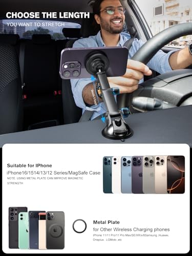 Experience Superior Convenience with the Magnetic Mag Safe Car Mount Charger – Fast Max 36 W QC3.0 Wireless Charging for i Phone 16/15/14/13 Plus and Mag Safe Cases, Versatile Dashboard/Vent/Windshield Installation, Sleek Retractable Holder for Optimal Viewing Angles, Durable Design for Ultimate Reliability
