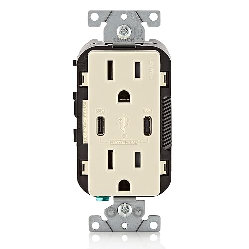 Leviton 60 W Dual USB Type A/Type-C In-Wall Charger – Fast, Efficient Power Delivery Solution for Smartphones, Tablets & Laptops – Tamper-Resistant Outlet in Light Almond for Safe, Clutter-Free Charging Experience – Perfect for Home and Office Use