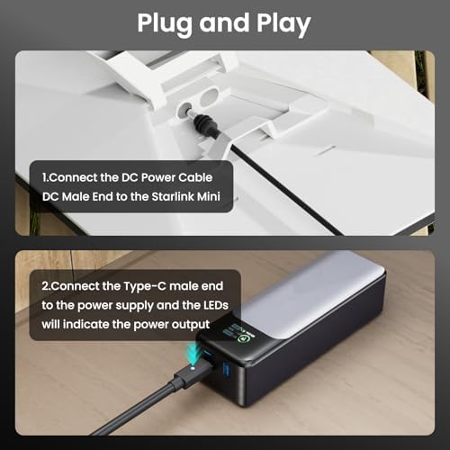 Experience Unmatched Connectivity with the Bar Baren 6.56 FT Starlink USB C Cable – Enhanced Performance for Starlink Mini with LED Indicator and Waterproof Design, Ideal for 60 W+ Power Banks and Outdoor Use – Elevate Your Internet Experience Today!