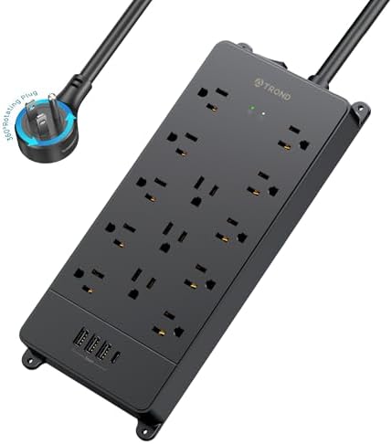 Maximize Your Power Potential with the TROND Heavy-Duty Surge Protector Power Strip: 13 Wide-Spaced Outlets, 32 W Quick Charge USB-C, 4000 Joules Protection, 5 ft Flat Plug Extension Cord, Wall Mountable Design for Seamless Integration in Home and Office Spaces – ETL Listed for Ultimate Safety and Reliability
