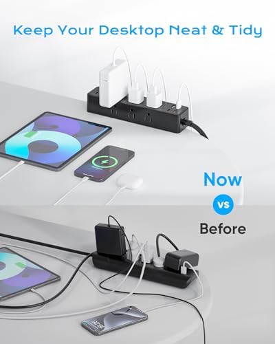 Revolutionize Your Workspace with ACOZVIN 17-in-1 Desk Clamp Power Strip – 40 W Fast Charging Hub, 9 AC Outlets & 8 USB Ports (4 USB-C) for Ultimate Device Connectivity, 10 ft Flat Plug Surge Protector Perfect for Home Office Efficiency and Safety