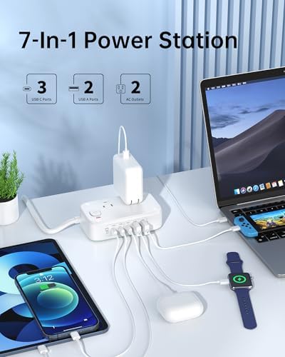 Effortless Power: 65 W USB Charging Station with Surge Protection – 5 FT Flat Extension Cord for Travel, Home, Office & School – Multi-Device Charging Hub for Fast, Safe Energy Delivery – Lightweight & Compact Design for Ultimate Portability