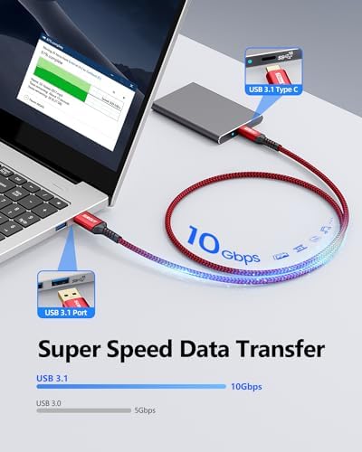 SUNGUY USB C Android Auto Cable 1FT[5Pack], 10Gbps USB C 3.1 Gen2 USB A to USB C Data Transfer Cable, 3A Fast Charging USB Type C Cord for iPhone 16 15 Pro/Pro Max/Plus, Samsung Galaxy S24, Pixel – Enhanced Compatibility and Speed