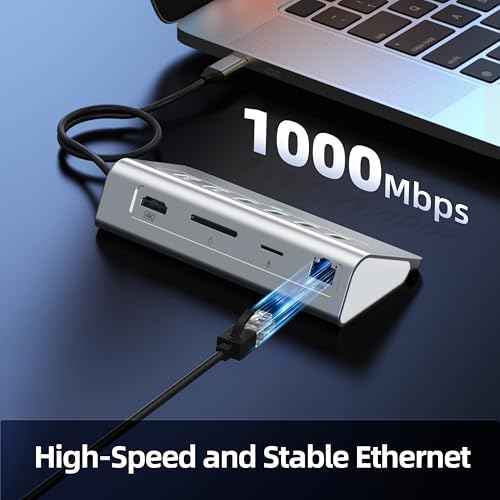 Transform Your Workspace with the Ultimate 10-in-1 USB C Hub Docking Station – Sleek Aluminum Design, 4 K HDMI Output, Lightning-Fast PD 100 W Charging, and 1 Gbps Ethernet for Mac Book Air/Pro & i Pad – Maximize Efficiency and Connectivity Effortlessly