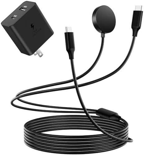 Dual-Port 25 W Fast Charging Block with 5 FT Cable for Samsung Galaxy Watches & Smartphones – Effortless Dual Device Charging, Superior Speed, and Sleek Compact Design for Galaxy Watch 7/6/5/4/Active2 & Galaxy S24/S23/S22/S21/Note/Z Fold – Ultimate Efficiency Meets Unmatched Compatibility