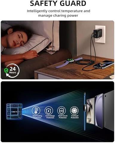 Dual-Port 25 W Fast Charging Block with 5 FT Cable for Samsung Galaxy Watches & Smartphones – Effortless Dual Device Charging, Superior Speed, and Sleek Compact Design for Galaxy Watch 7/6/5/4/Active2 & Galaxy S24/S23/S22/S21/Note/Z Fold – Ultimate Efficiency Meets Unmatched Compatibility