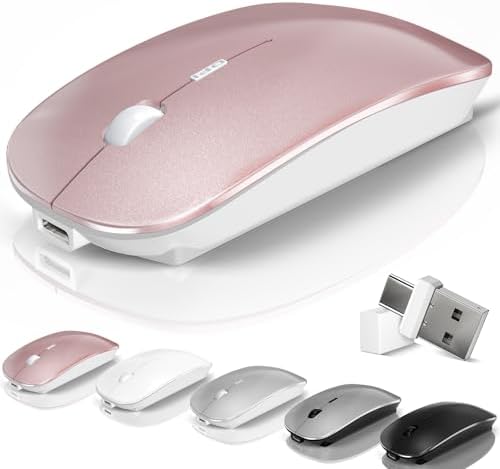 Sleek Rose Gold Wireless Bluetooth Mouse for Laptop – Ergonomic Rechargeable Dual-Mode Design with Silent Operation for Mac, PC, and i Pad – Effortless Bluetooth 5.2/3.0 & 2.4 GHz Connectivity for Enhanced Productivity and Comfort