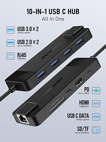 Lemorele 10-in-1 USB C Hub Adapter for Mac Book Pro & Air – Ultimate Multiport Solution with 4 K HDMI, Gigabit Ethernet, 100 W Power Delivery & Fast USB 3.0 Transfer – Perfect for Windows, i Pad & More – Unmatched Connectivity & Speed for Professionals