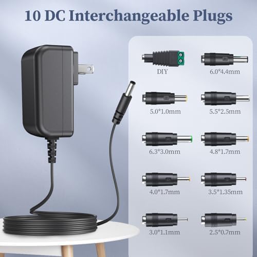 Universal 12 V 3 A Regulated AC to DC Power Supply Adapter with 10 Connectors – Versatile and Lightweight Charger for Global Use, Ideal for LED Strips and More