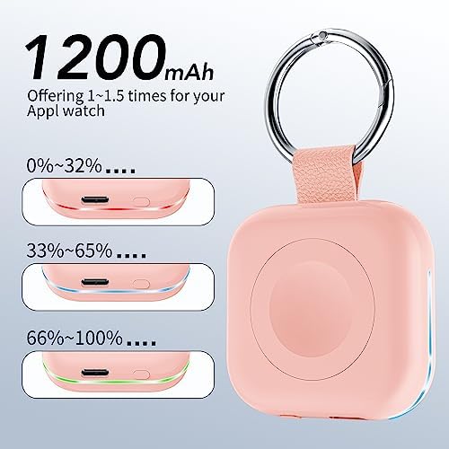 HUOTO Compact Magnetic Wireless Charger for Apple Watch – 1200 m Ah Portable Power Bank Keychain, Compatible with Series 10/9/8/Ultra 2/Ultra/7/6/5/4/3/2/SE, Ideal Travel Accessory for Effortless Charging On-the-Go