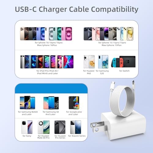 Ultra-Fast 20 W PD i Phone Charger Pack – MFi Certified USB-C Wall Charger Set with Four 6 FT Lightning Cables for i Phone 14, 13, 12, 11 Pro Max, XR, XS, X, i Pad & Air Pods Pro – Compact, Durable, and Versatile Charging Solution for Home and Travel