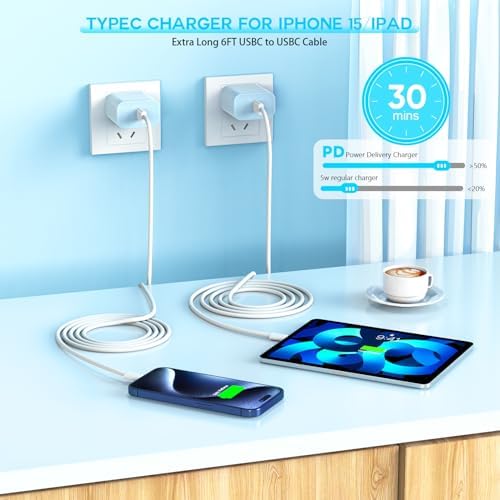 Boost Device Powering with the Apple i Phone 16/15 Fast Charge Essentials Set – MFi Certified 20 W USB-C Blocks & 6 FT Cables in Eye-Catching Purple for Unmatched Charging Speed – Ideal for i Phone 16/15 Series and i Pad with Advanced Durability and Flexibility