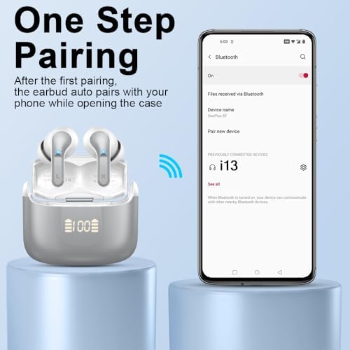 Premium Bluetooth 5.3 Wireless Earbuds with Deep Bass and Enhanced Noise Cancelling – Mini Sport Earphones with 40 Hours Playtime, USB-C Charging Case, and Dual LED Display for Ultimate Connectivity and Sound Clarity